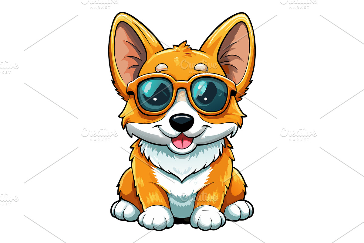 Baby corgi with sunglasses, an Illustration by Mark1987