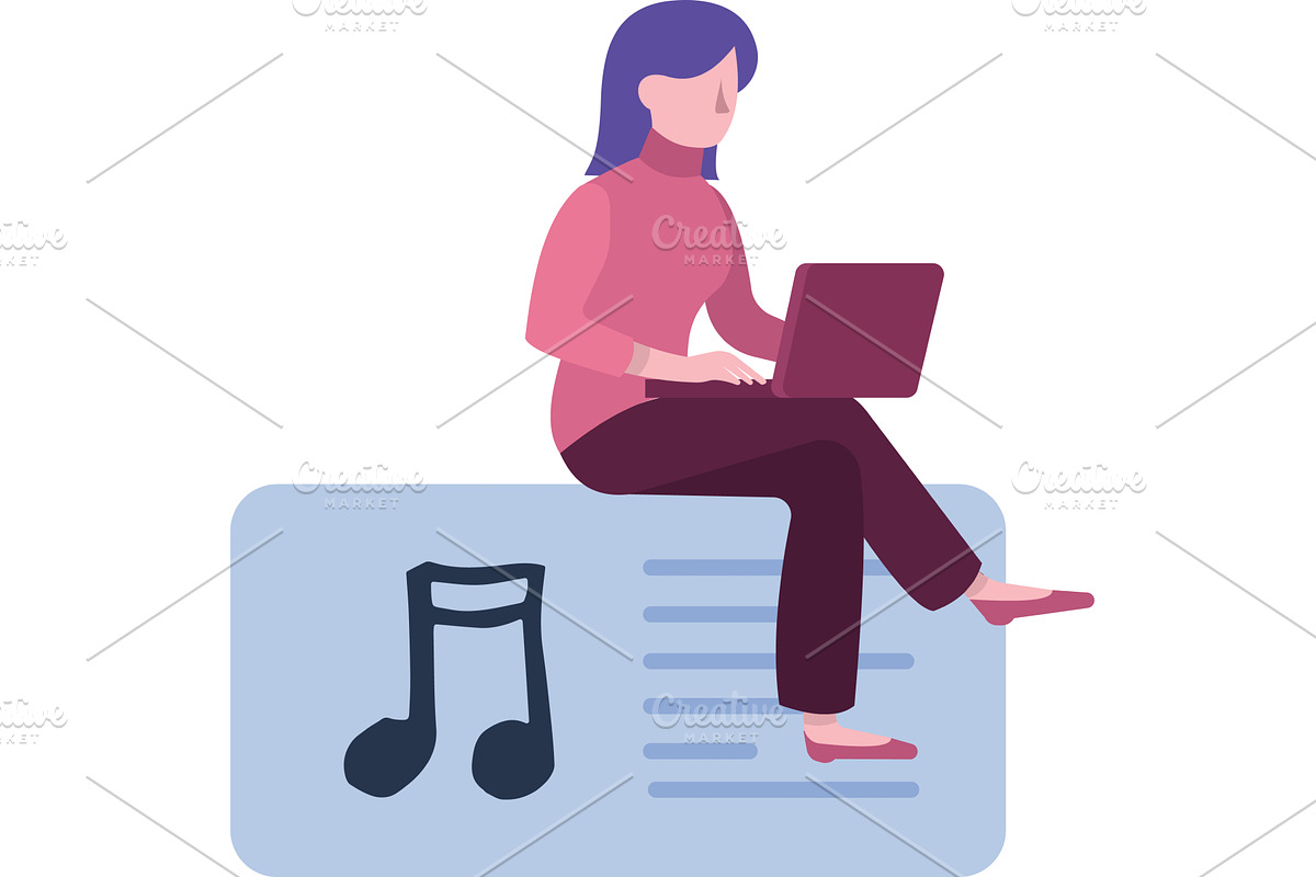 Woman work on laptop listen to music, a Person Illustration by vectorpointstudio