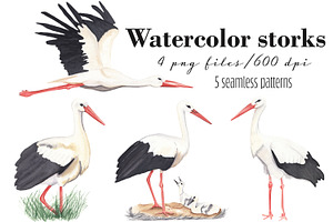 Watercolor Stork Set