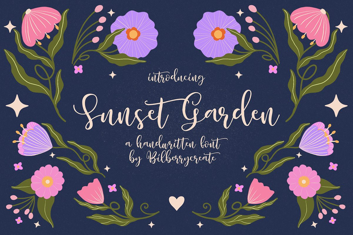 Sunset Garden handwritten font, a Handwritten Font by BilberryCreates (Photo 1 of 18)