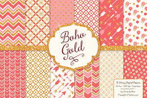 Coral Bohemian Glitter Patterns, a Pattern Graphic by Amanda Ilkov