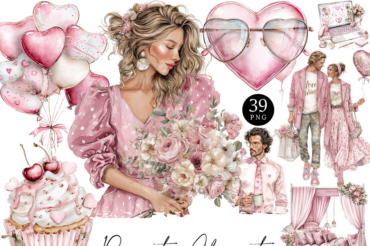 Watercolor Romantic Clipart Bundle, an Object Illustration by Design Scotch (Photo 1 of 10)