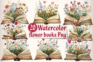 Watercolor flower books Clipart, an Illustration by CreationArt