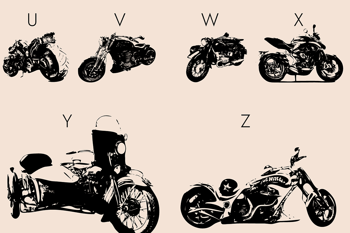 Motorcycle Dingbats Font, a Symbol Font by Minimalartstudio (Photo 6 of 8)