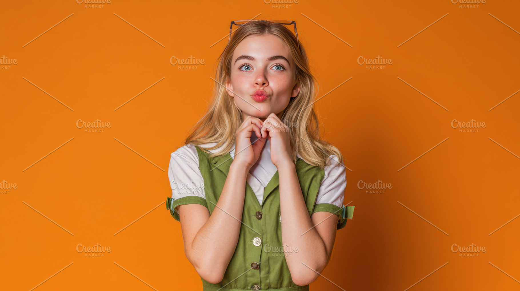 Young woman by orange wall, a Photo by Beautiful things