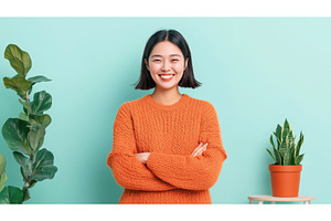 Asian woman in an orange sweater, an Architecture Photo by Sergey Kotenev
