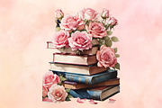 Watercolor Books with pink flower, a Seasonal Illustration by Craft Nest (Thumbnail 4 of 5)
