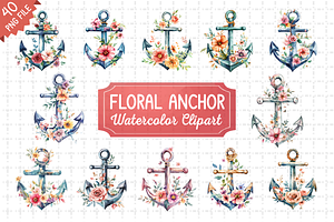 Floral Anchor Watercolor Bundle PNG, an Illustration by RaiihanCrafts