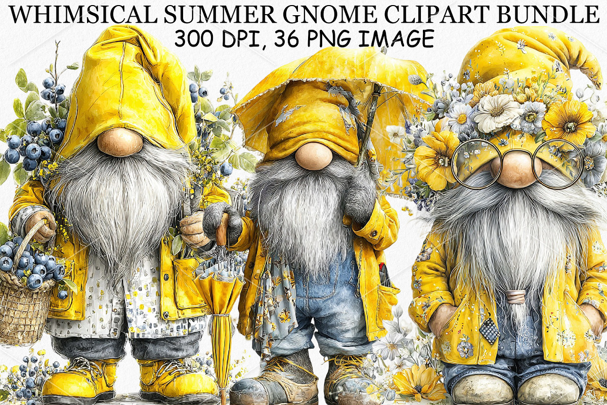 Whimsical Summer Gnome Clipart PNG, an Illustration by Canvas Craft (Photo 1 of 7)
