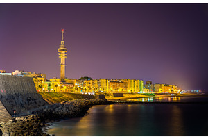Night view of Cadiz with Tavira II Tower - Spain, an Architecture Photo by Leonid Andronov