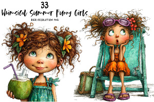 Whimsical Summer Funny Girls Clipart, an Illustration by OK Design