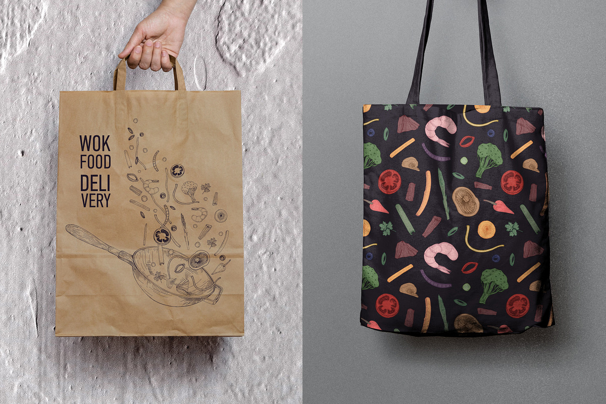 Wok food cards, seamless patterns, a Food Illustration by Good Studio (Photo 11 of 13)