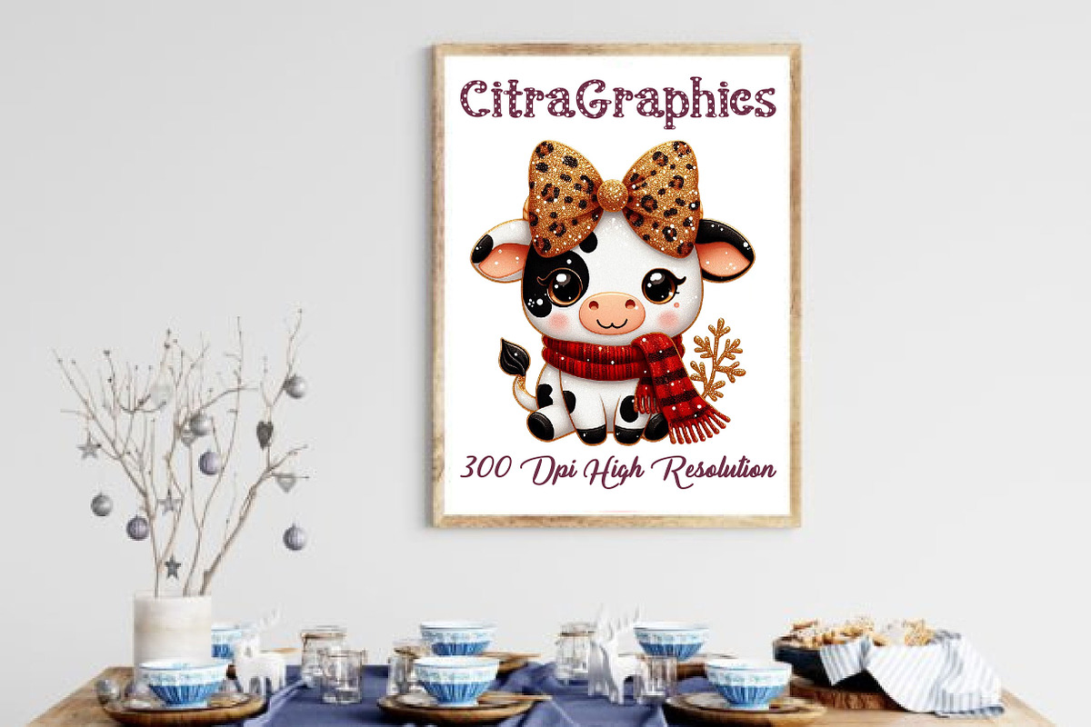 Cow With Leopard Glitter Bow Clipart, a Graphic by CitraGraphics (Photo 4 of 6)