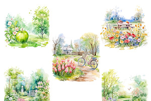 Watercolor Spring Picnic Clipart