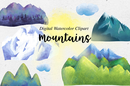 Watercolor mountains summer clipart