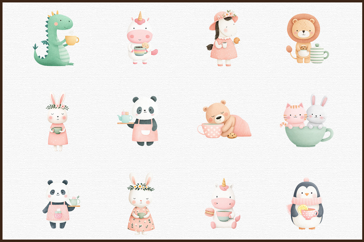 Pastel Animals Tea Party Clipart Set, an Illustration by Sublimation Artist (Photo 3 of 6)