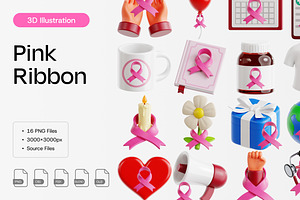 Pink Ribbon 3D Icon Set, an Object 3D Model by Eklip Studio