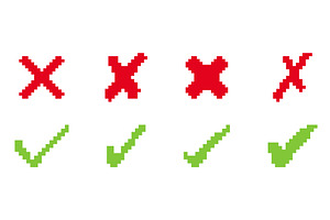Pixelated Green Checkmark and Cross, an Object Illustration by Vector Creator