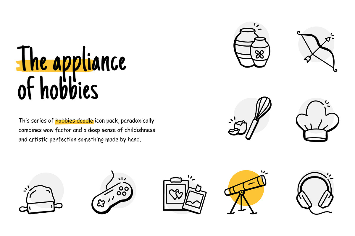Hand Drawn Hobbies Icons, an Object Illustration by Brickclay (Photo 3 of 8)