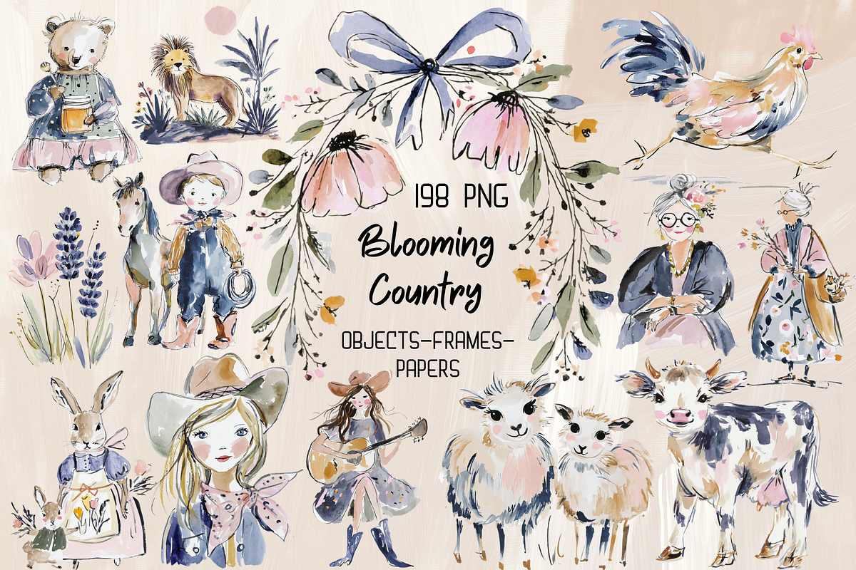 Blooming Country Set, an Animal Illustration by GiraffeCreative (Photo 1 of 20)