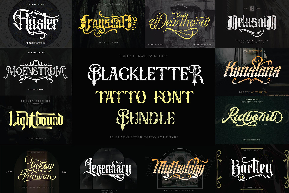 Blackletter Tattoo Font Bundle, a Blackletter Font by Flawless And Co (Photo 1 of 10)