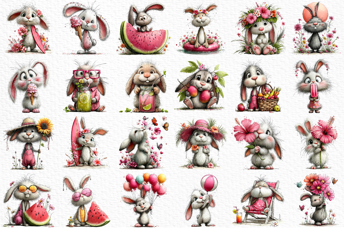 Whimsical Summer Bunny Clipart, an Illustration by Craft Nest (Photo 6 of 12)