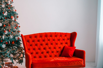 Christmas living room stock photo containing background and boxes