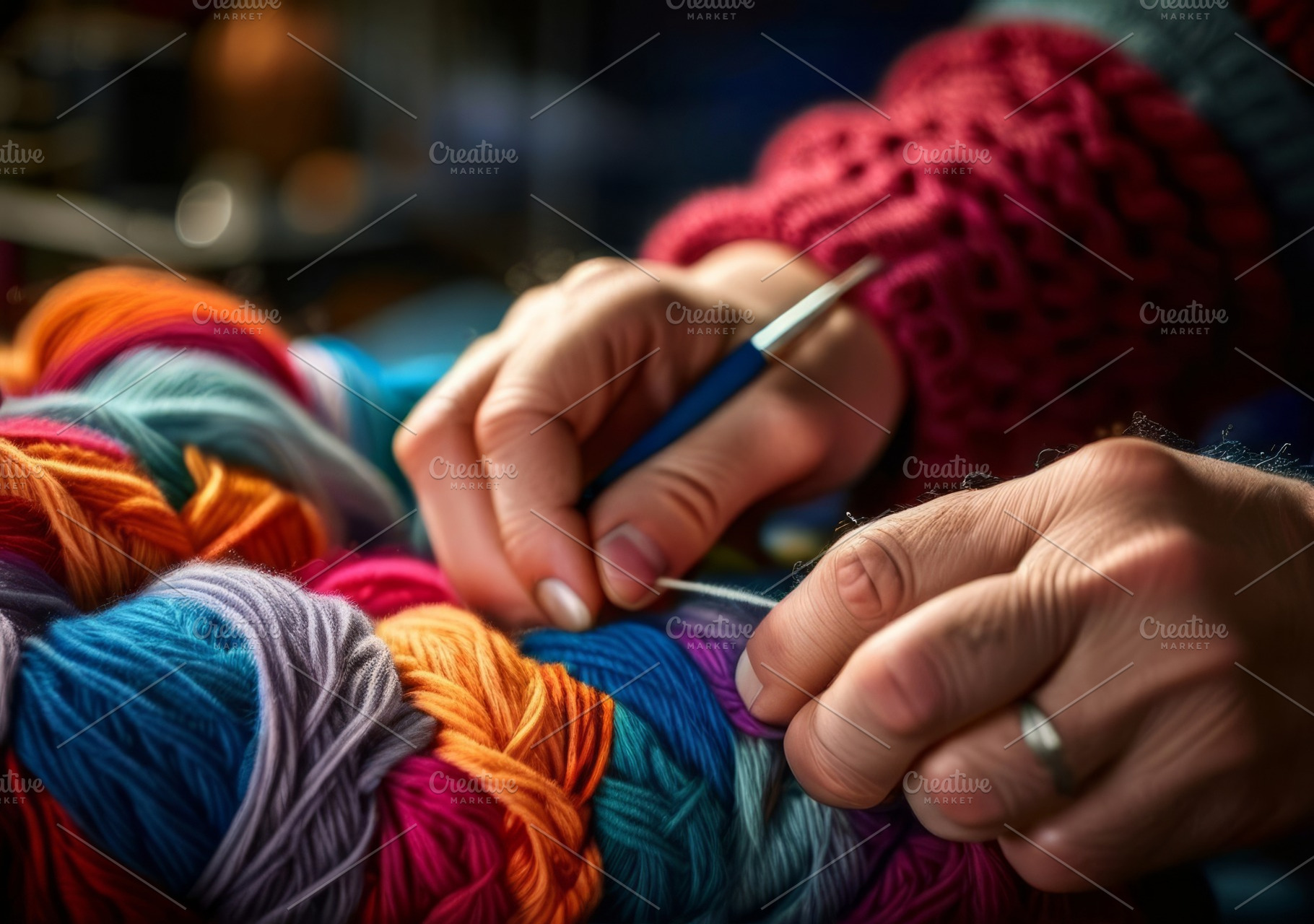 Hands Knitting Colorful Yarn with Ne, a Person Photo by Fascinadora