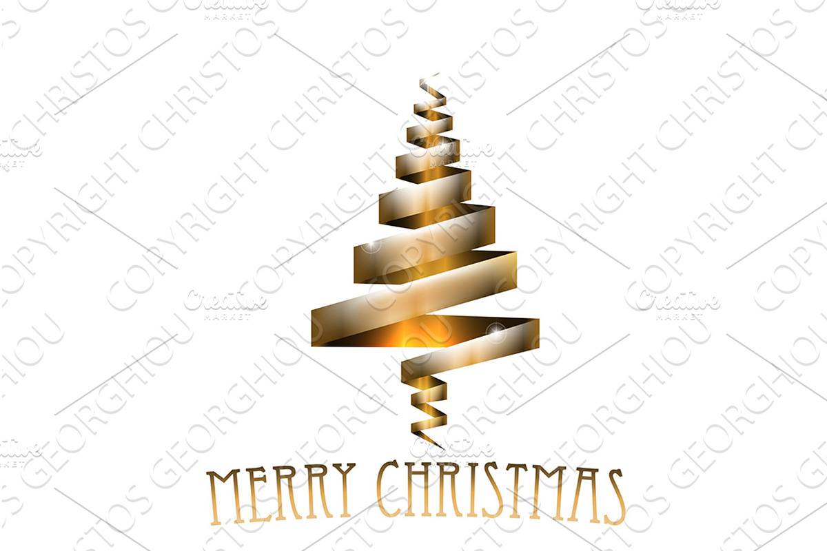 Gold Christmas Tree Ribbon Concept, an Illustration by Christos Georghiou