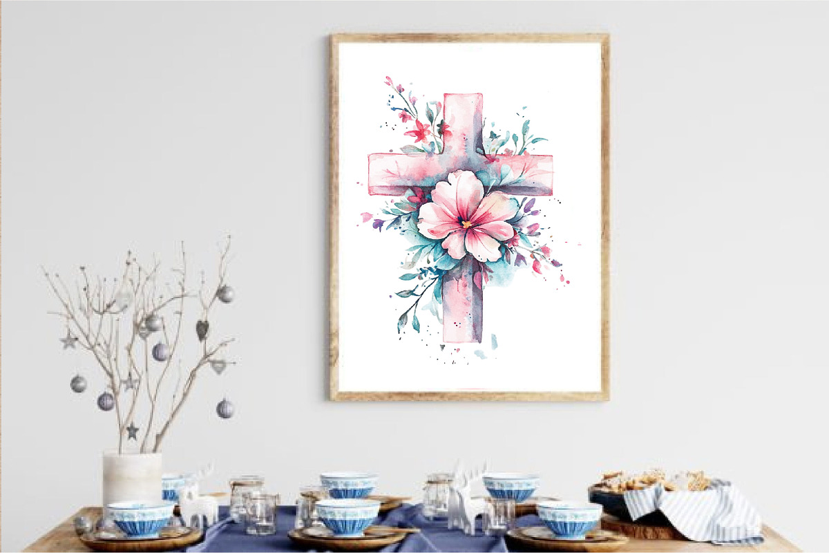 Easter Cross with Florals Png, an Illustration by Watercolor design (Photo 4 of 5)