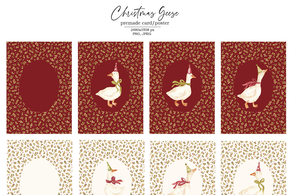 Christmas geese collection, an Animal Illustration by SirenaArt (Photo 5 of 15)