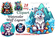 Watercolor Cute Wolf Clipart, an Object Graphic by Negarin Digital Art (Thumbnail 1 of 11)