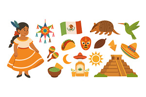 Mexican culture icons set with