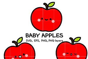 Kawaii Baby Apple SVG Bundle | Cute, an Illustration by TheHitShop