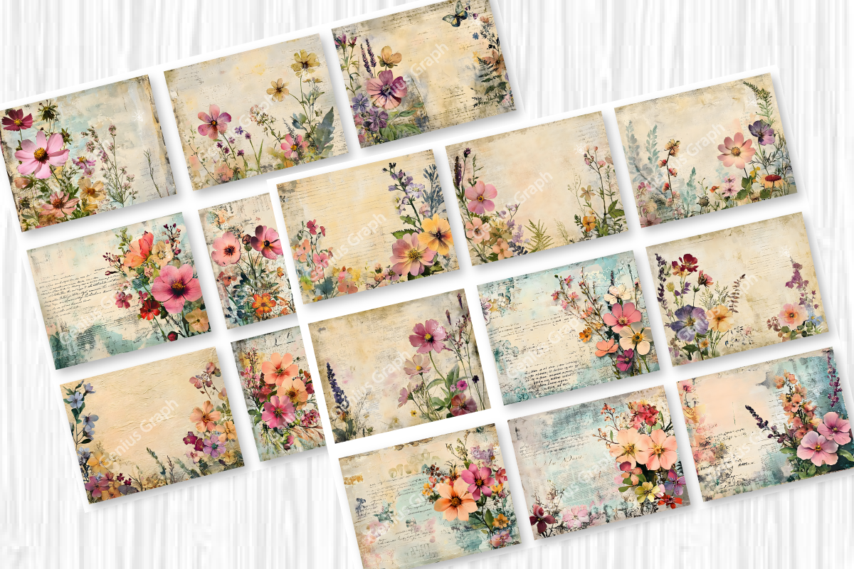 Vintage Floral Junk Journal Page Set, a Texture Graphic by Genius Graph (Photo 3 of 3)