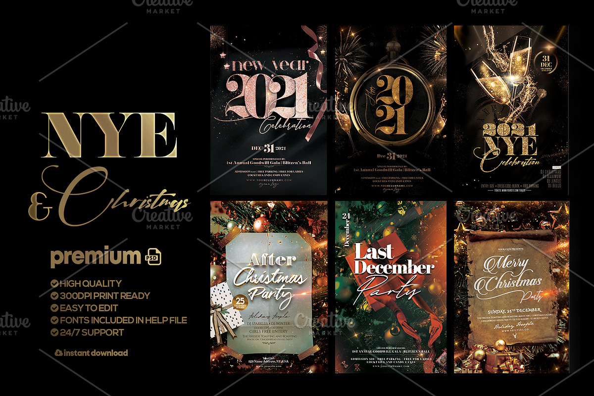 New Year & Christmas Bundle Flyers, a Flyer Template by Ronita Shkodra (Photo 1 of 7)