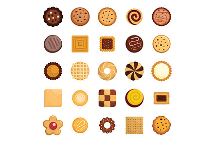 Cookies biscuit icons set, flat, a Food Illustration by Ylivdesign