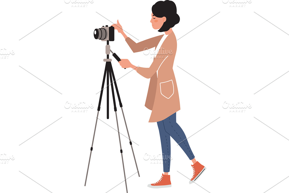 woman doing photography by camera on, an Illustration by vectorpointstudio