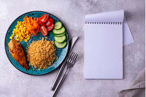 Healthybalanced food plate with, a Food & Drink Photo by Yulia Furman