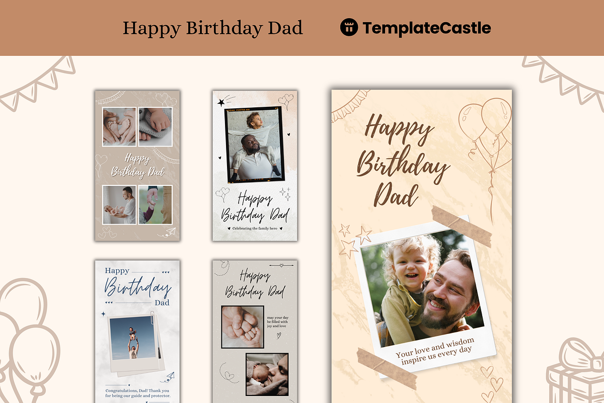 5 Happy Birthday Dad Photo Collage, a Templates & Theme by TemplateCastleStore (Photo 1 of 9)