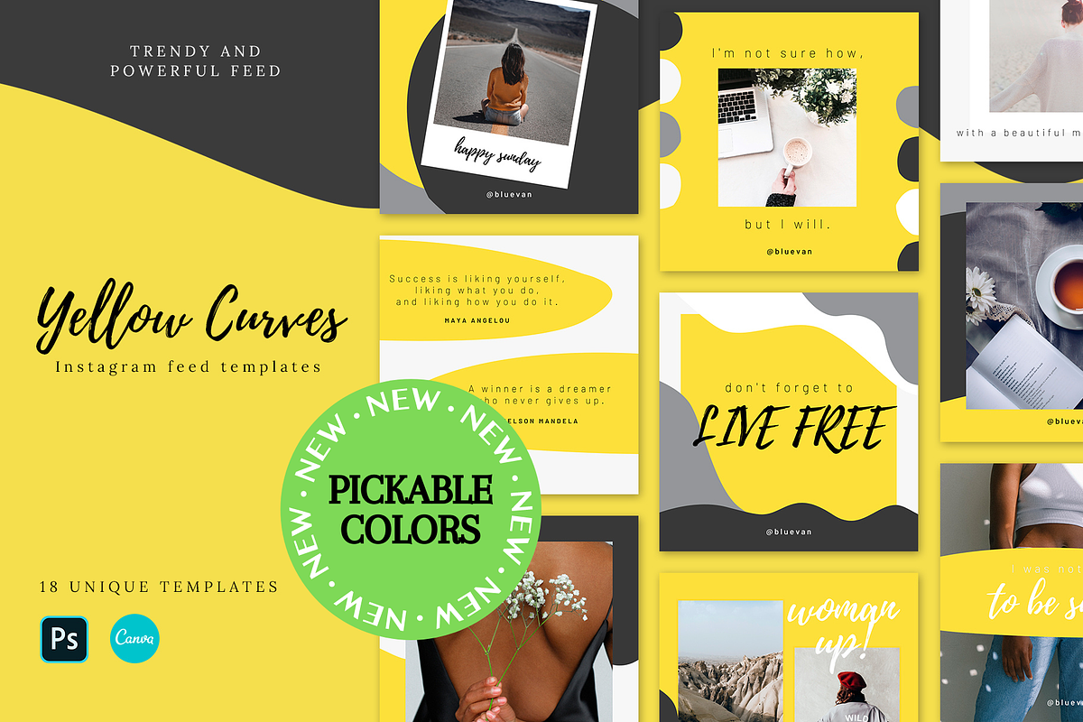 Yellow Curves Instagram Templates, a Social Media Template by bluevan (Photo 1 of 5)