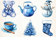 Cozy Blue Christmas Clipart Set, an Illustration by DreamCafeArt (Thumbnail 4 of 6)