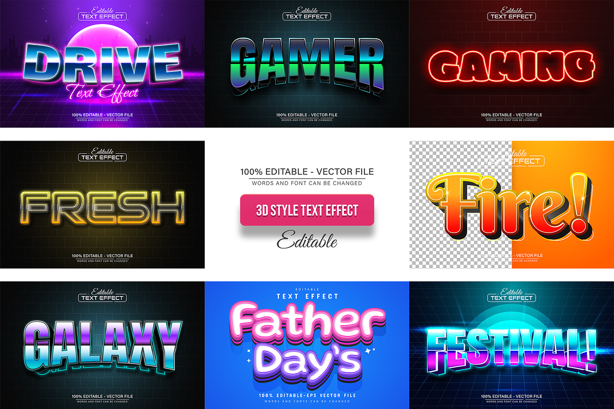 3D Text Effects Collection Vol 16, a Graphic by Aglonemadesign (Photo 1 of 9)