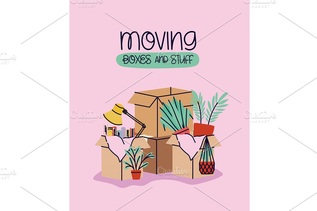 moving boxes card, an Object Illustration by studiogstock