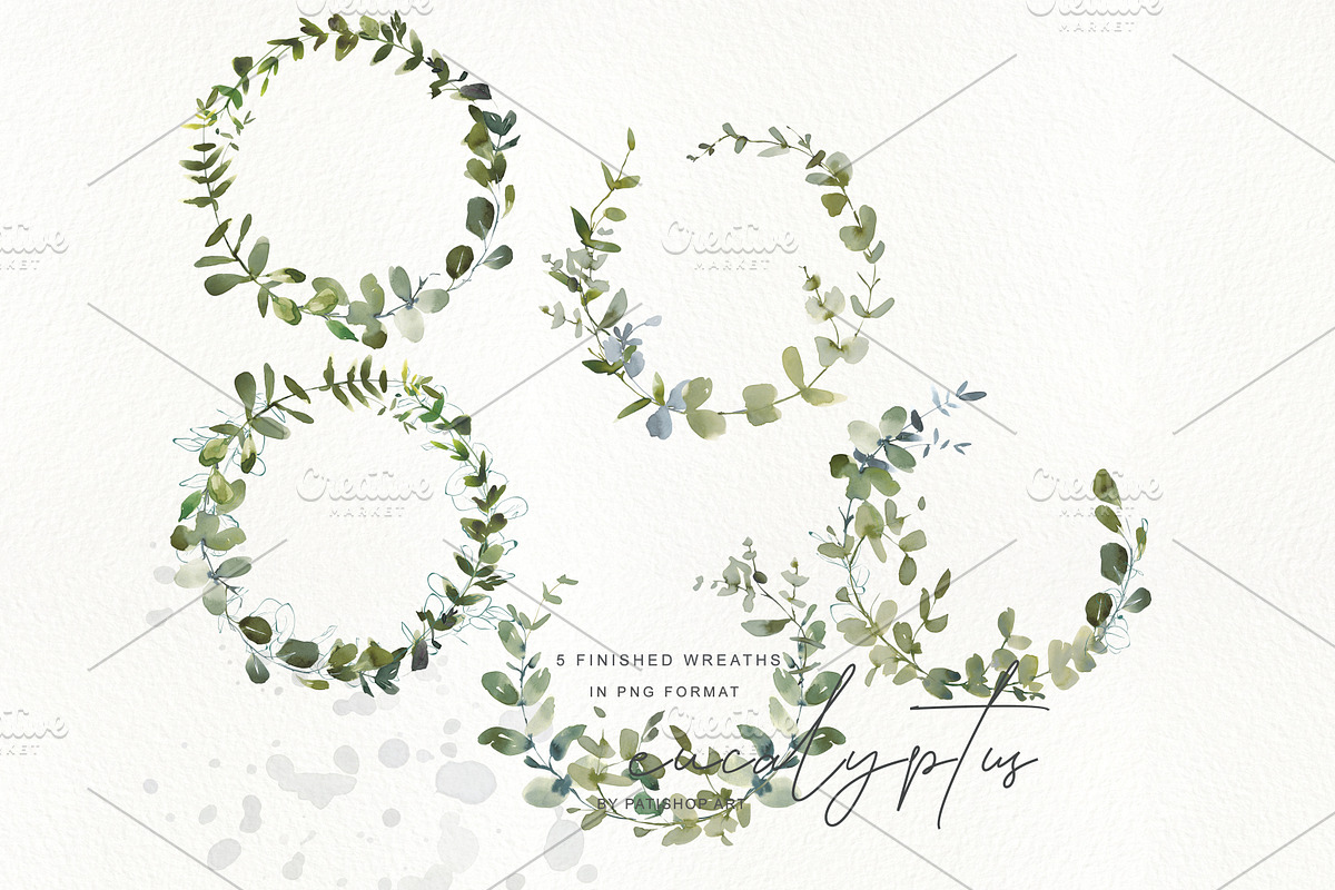 Watercolor Eucalyptus Clipart Set, an Illustration by Patishop Art