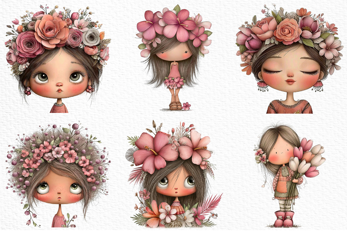 Flowers and Girls Clipart, an Illustration by Craft Nest (Photo 3 of 6)