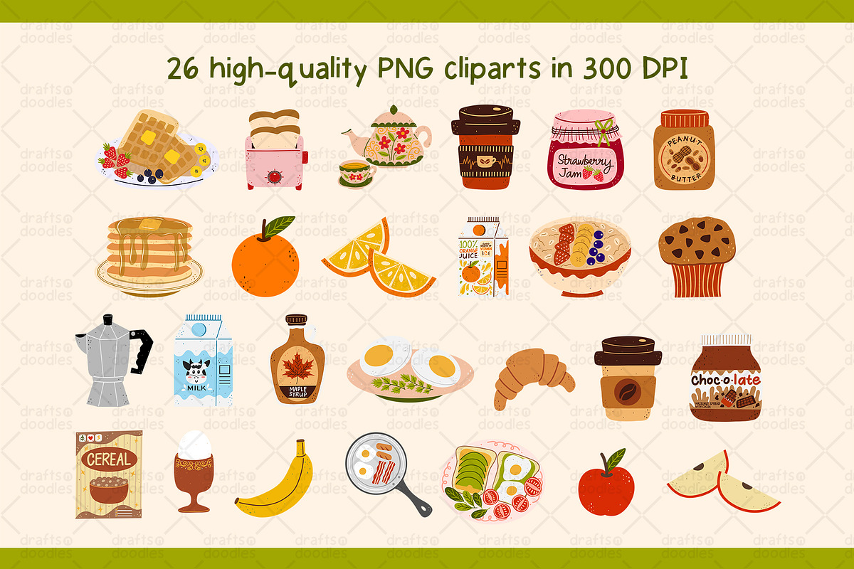 Breakfast Favorites Clipart Set, an Object Graphic by Drafts n Doodles (Photo 2 of 3)