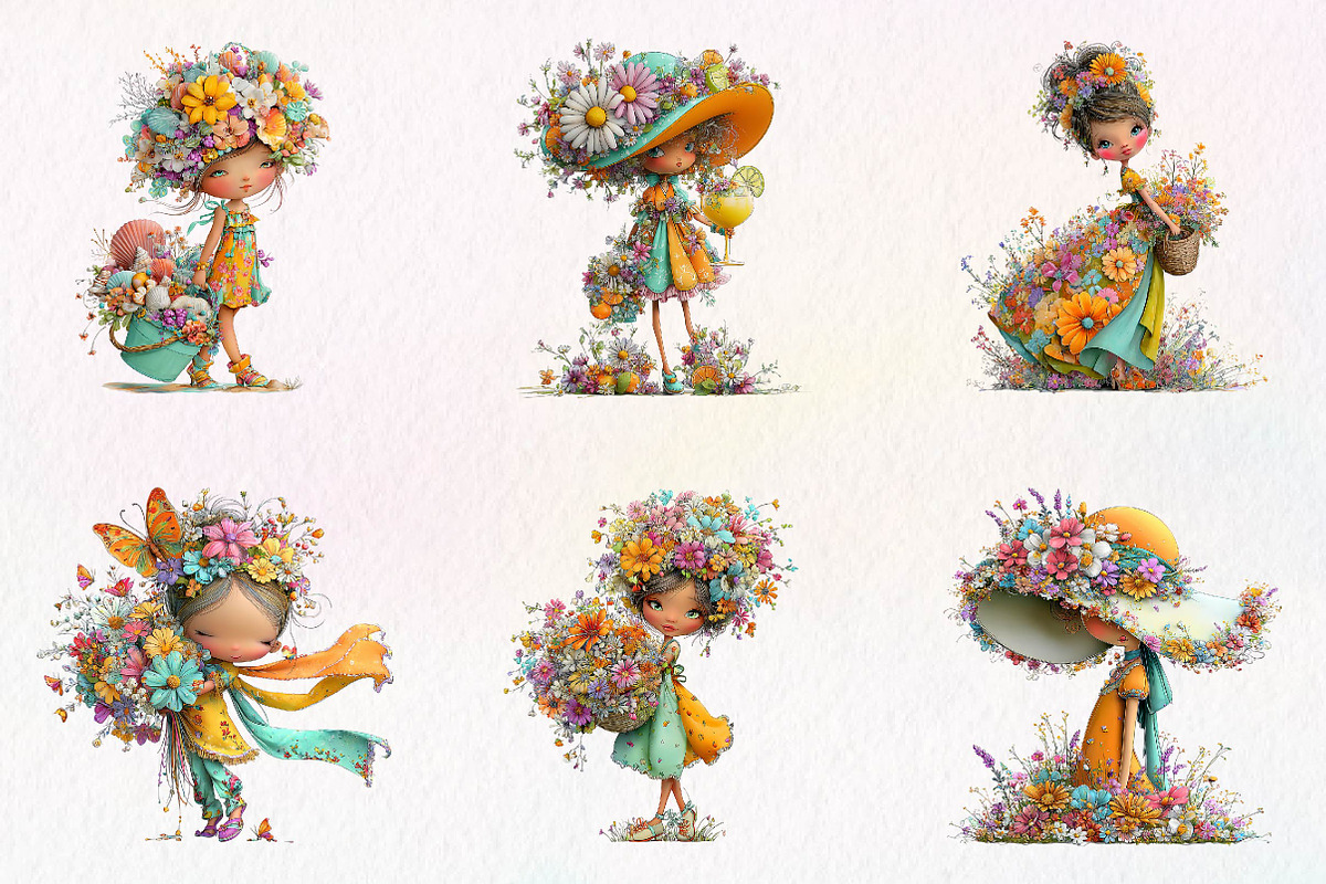 Whimsical Summer Girl Clipart, a Seasonal Illustration by fashionaddict (Photo 2 of 7)