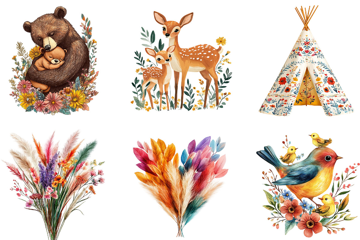 Boho Mother’s Day Clipart PNG Bundle, an Illustration by Designking (Photo 2 of 5)