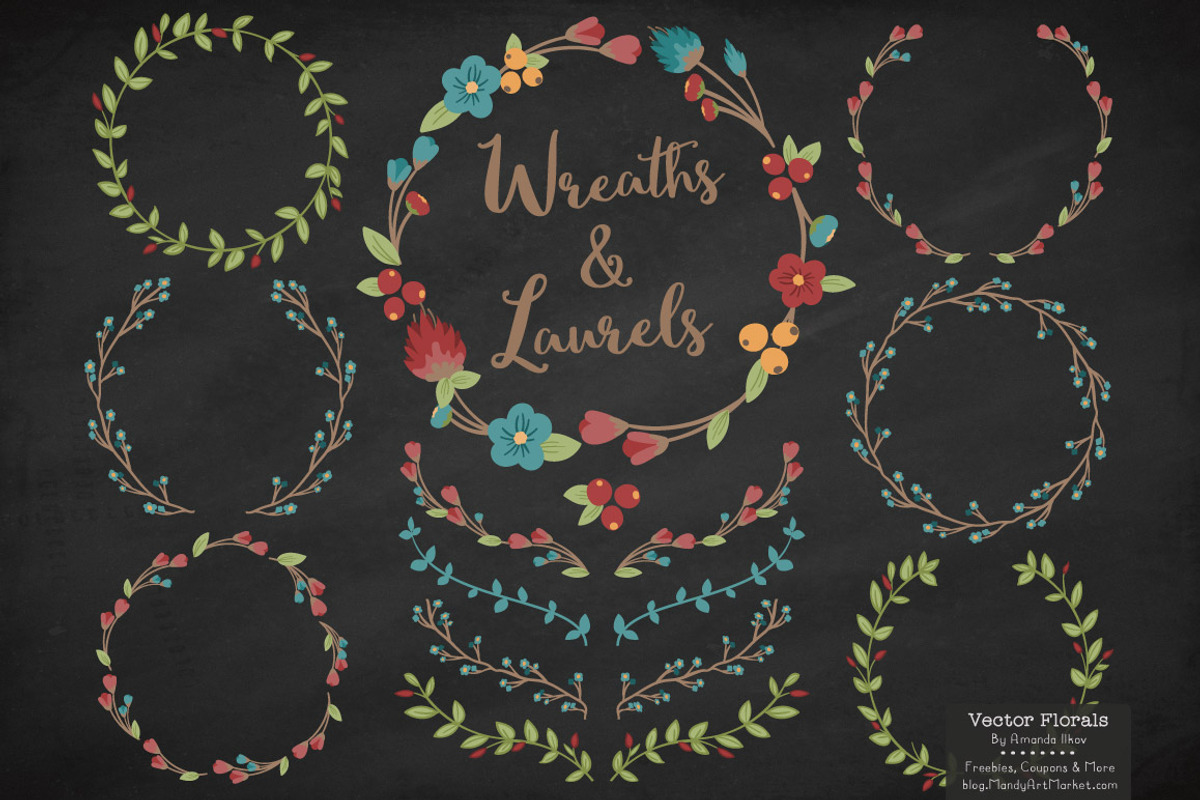 Retro Bold Vector Flower Wreaths, an Illustration by Amanda Ilkov (Photo 2 of 3)